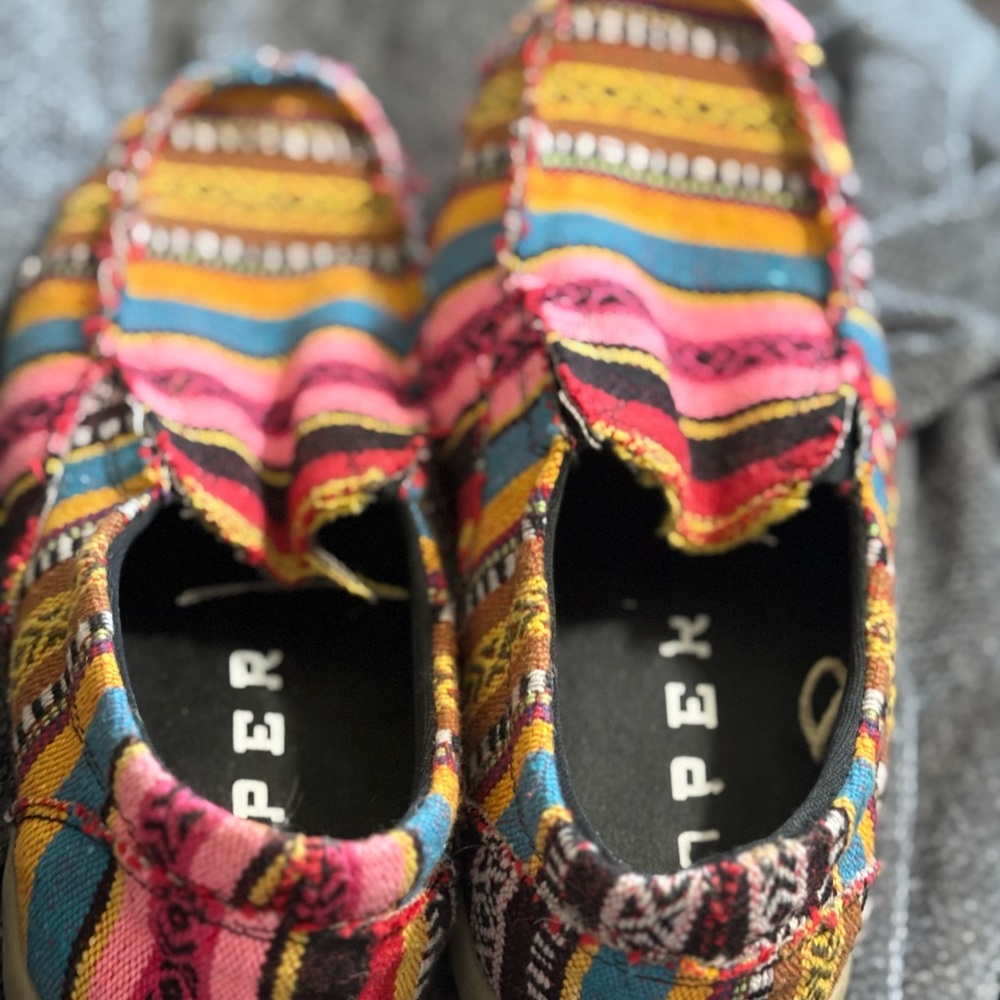 Roper Womens Liza Canvas Southwest Slip On Loafer Shoes Multicolor Size 7.5